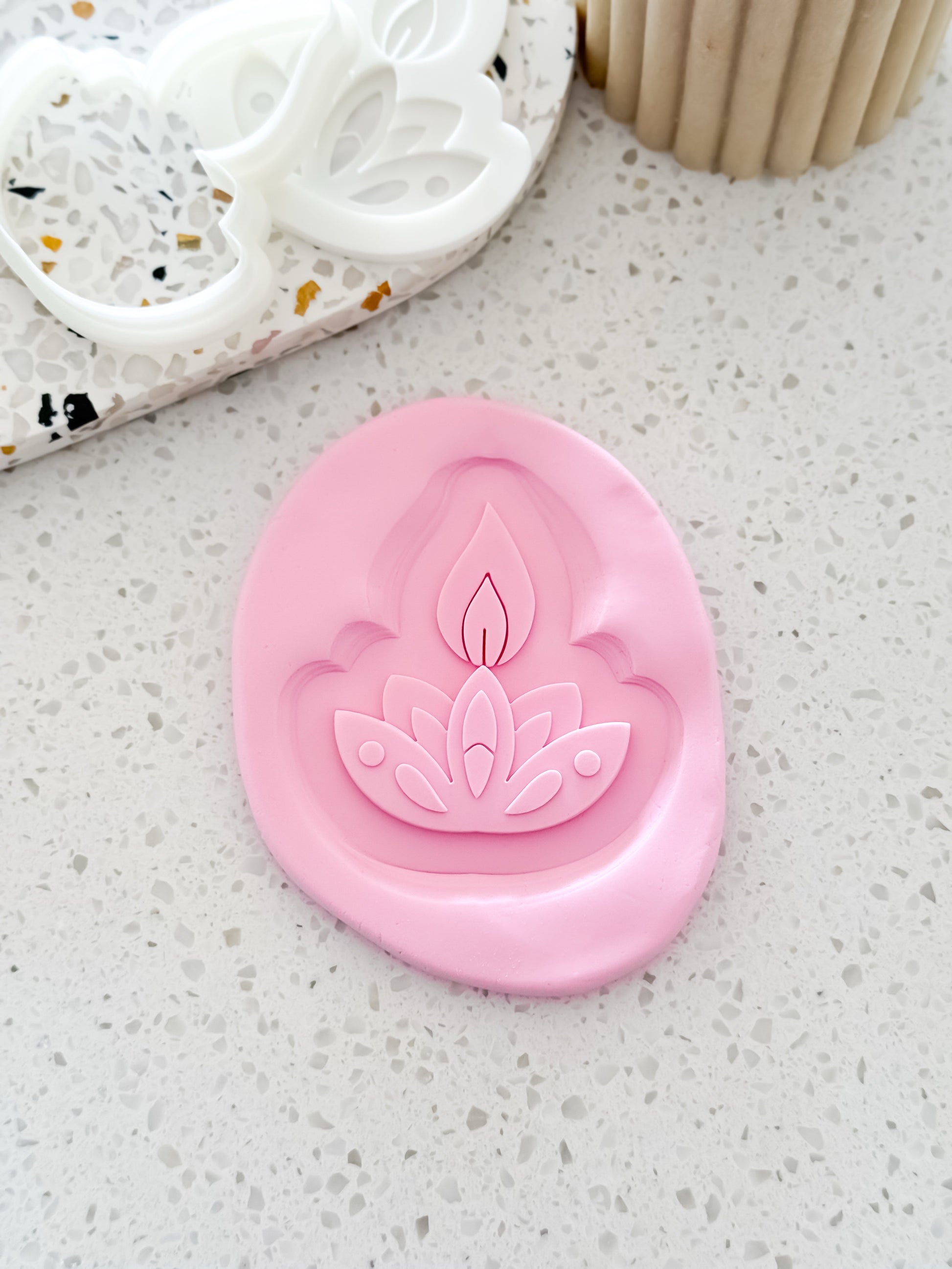 Lotus Bloom Diya Stamp and Cutter - Perfect for Fondant & Sugar Cookies