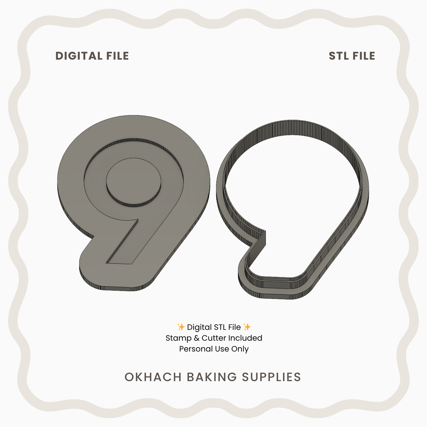 Number 9 Cookie Stamp & Cutter – Digital STL File (LM Font)