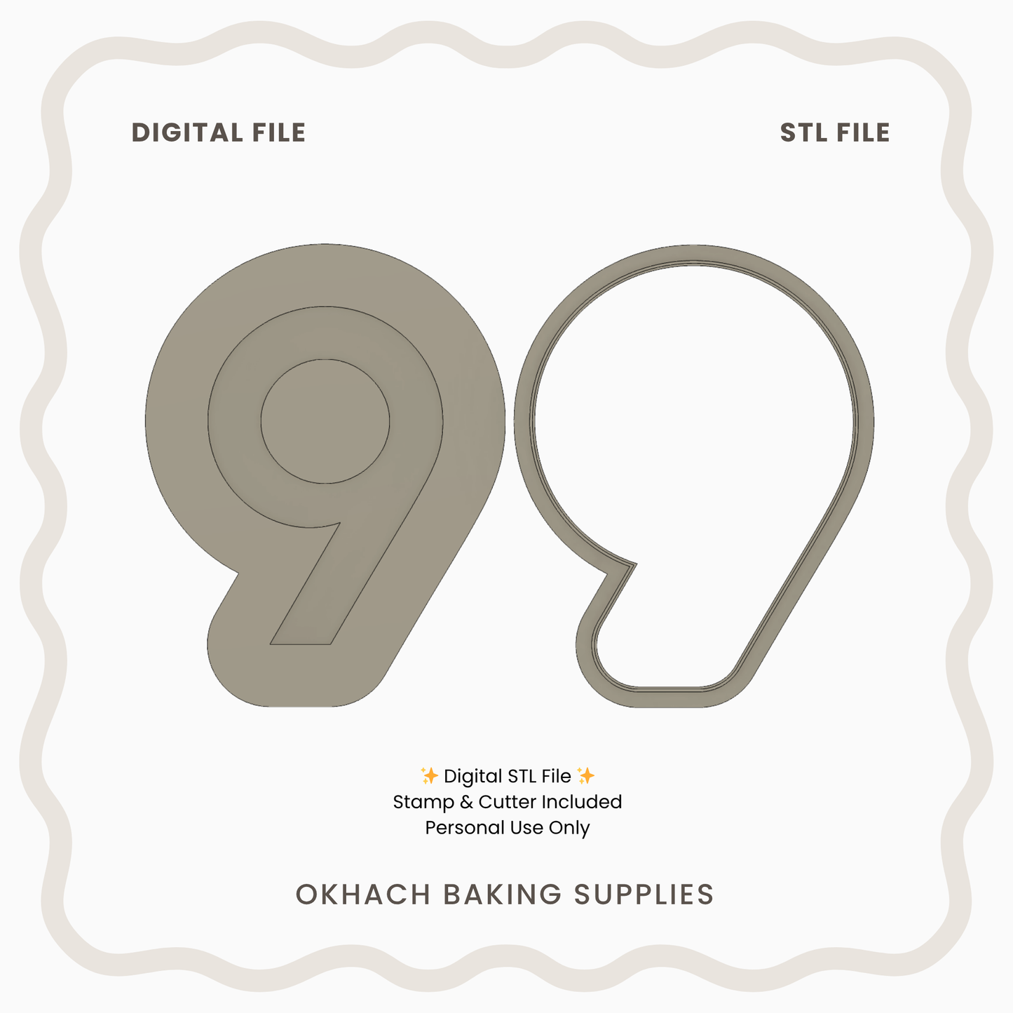 Number 9 Cookie Stamp & Cutter – Digital STL File (LM Font)