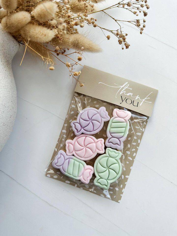 Mini Candies (Set Of 2) design stamped in fondant to show the finished cookie