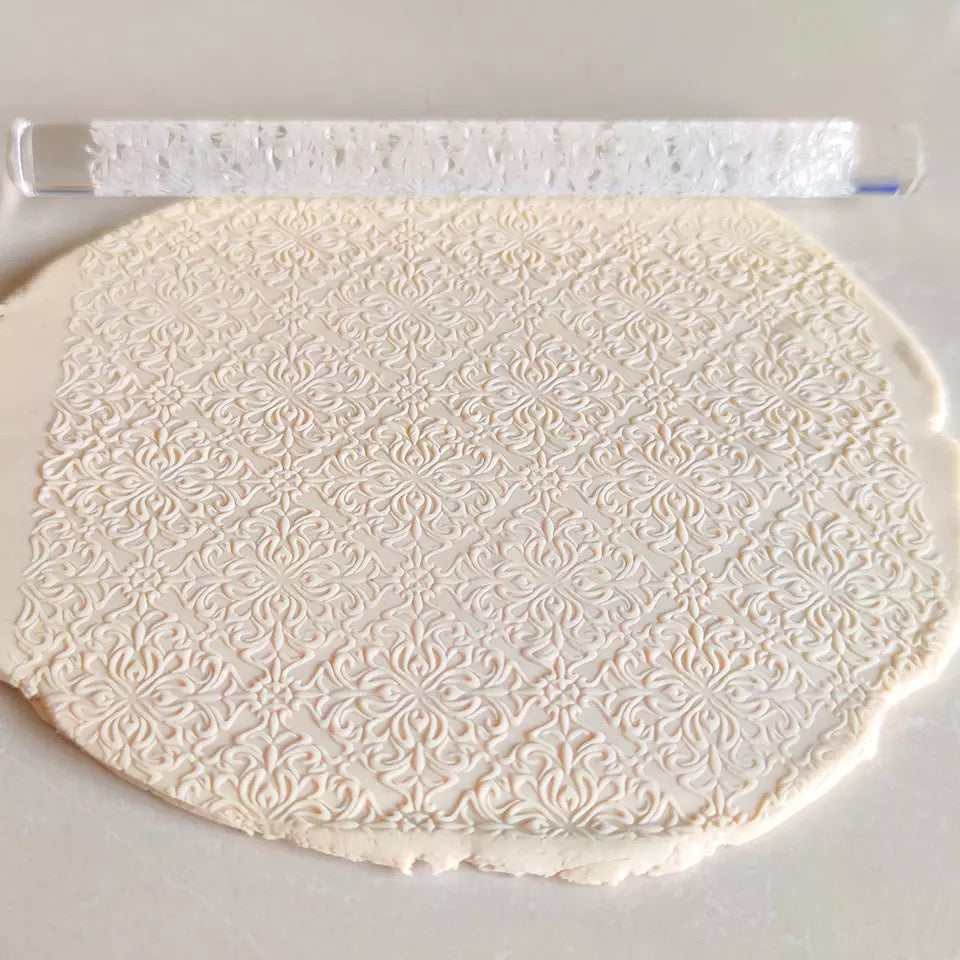 Vintage Pattern - Acrylic Embossing Rolling Pin – Fondant, Cookie & Clay Texture Roller