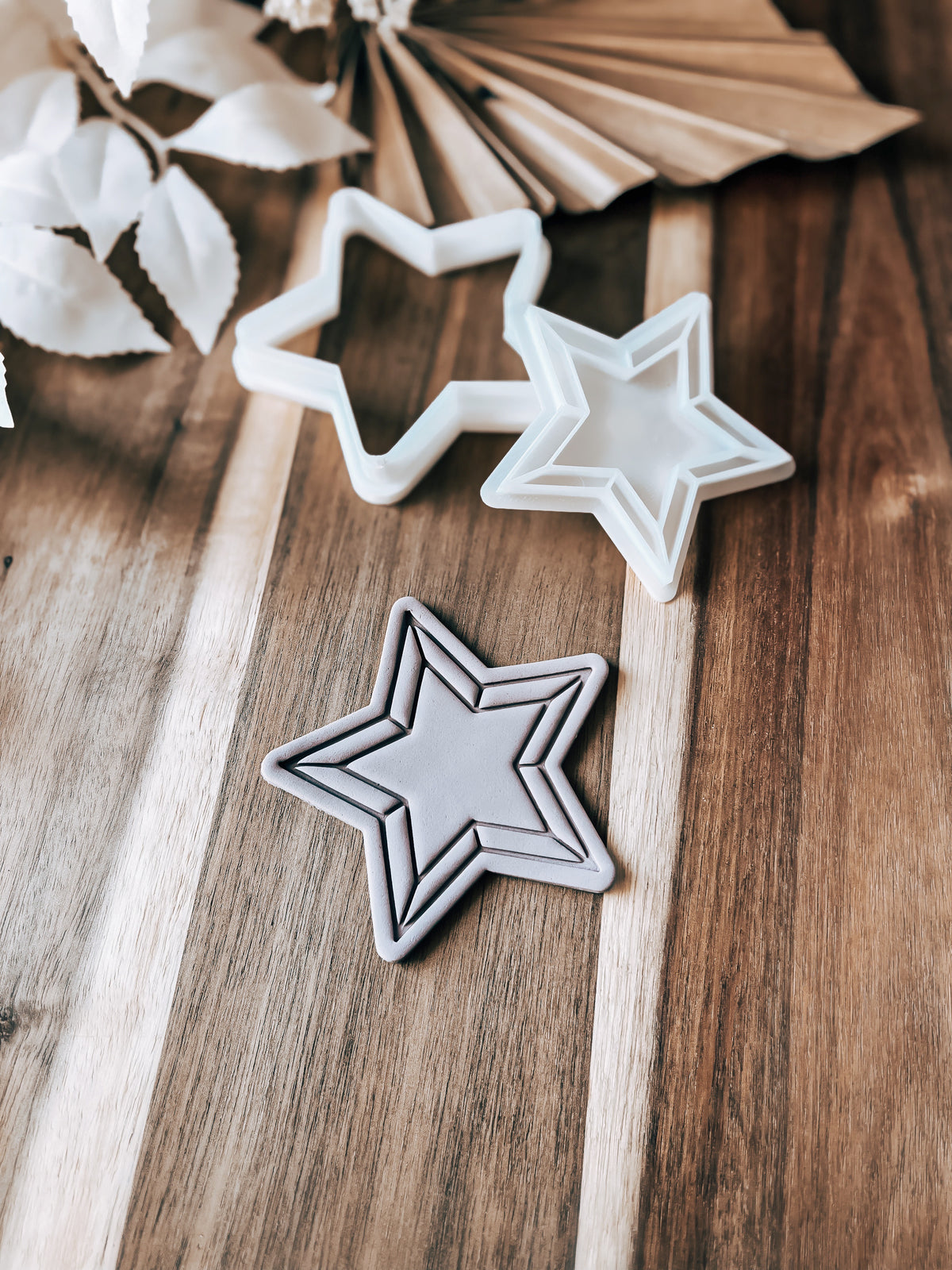 Christmas Star cookie stamp and cutter by O'Khach, shown stamped in fondant