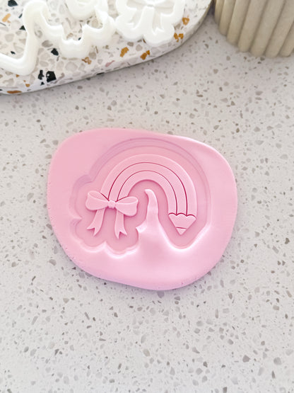 Rainbow Pencil (Bow) Stamp & Cutter - Perfect for Fondant & Sugar Cookies