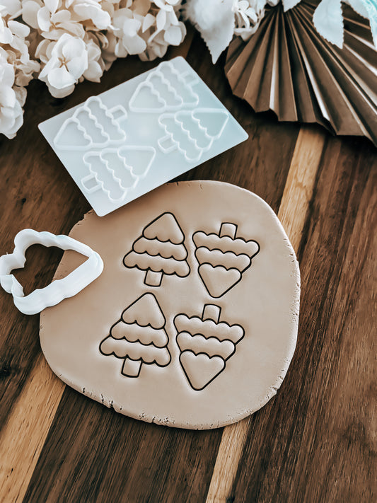 Mini Multi Christmas Tree Cookie Stamp & Cutter – Perfect for Fondant