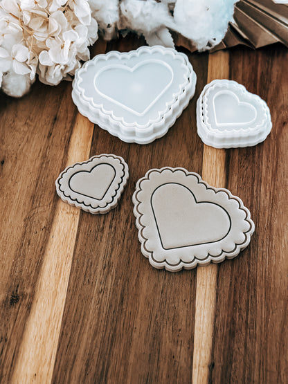 Double Hearts (Scalloped) - Cookie Stamp & Cutter - Ideal for Fondant & Sugar Cookies