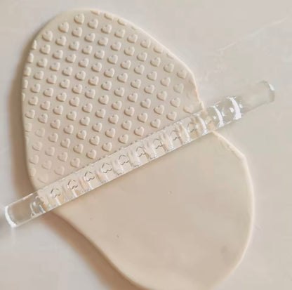 Hearts Pattern - Acrylic Embossing Rolling Pin – Fondant, Cookie & Clay Texture Roller