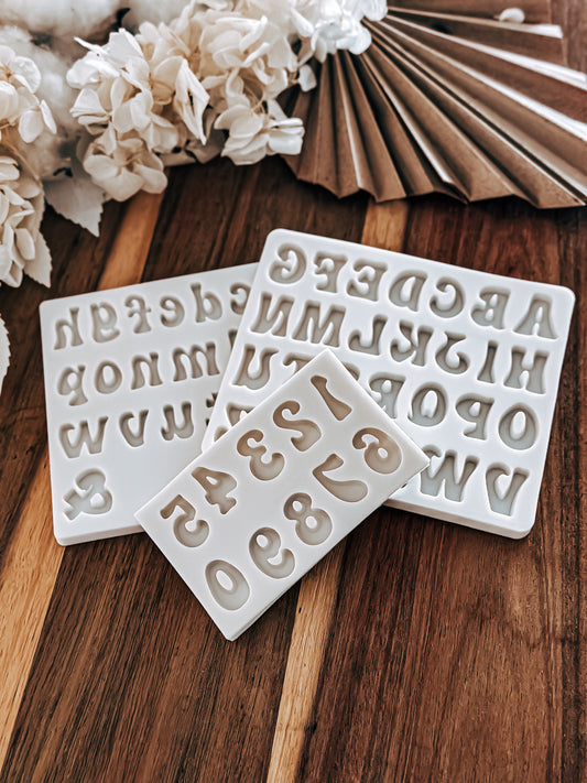 Alphabet & Stamp Numbers Set (Retro) - Silicone Mould - Perfect for Fondant, Chocolate, & Cake Decorating