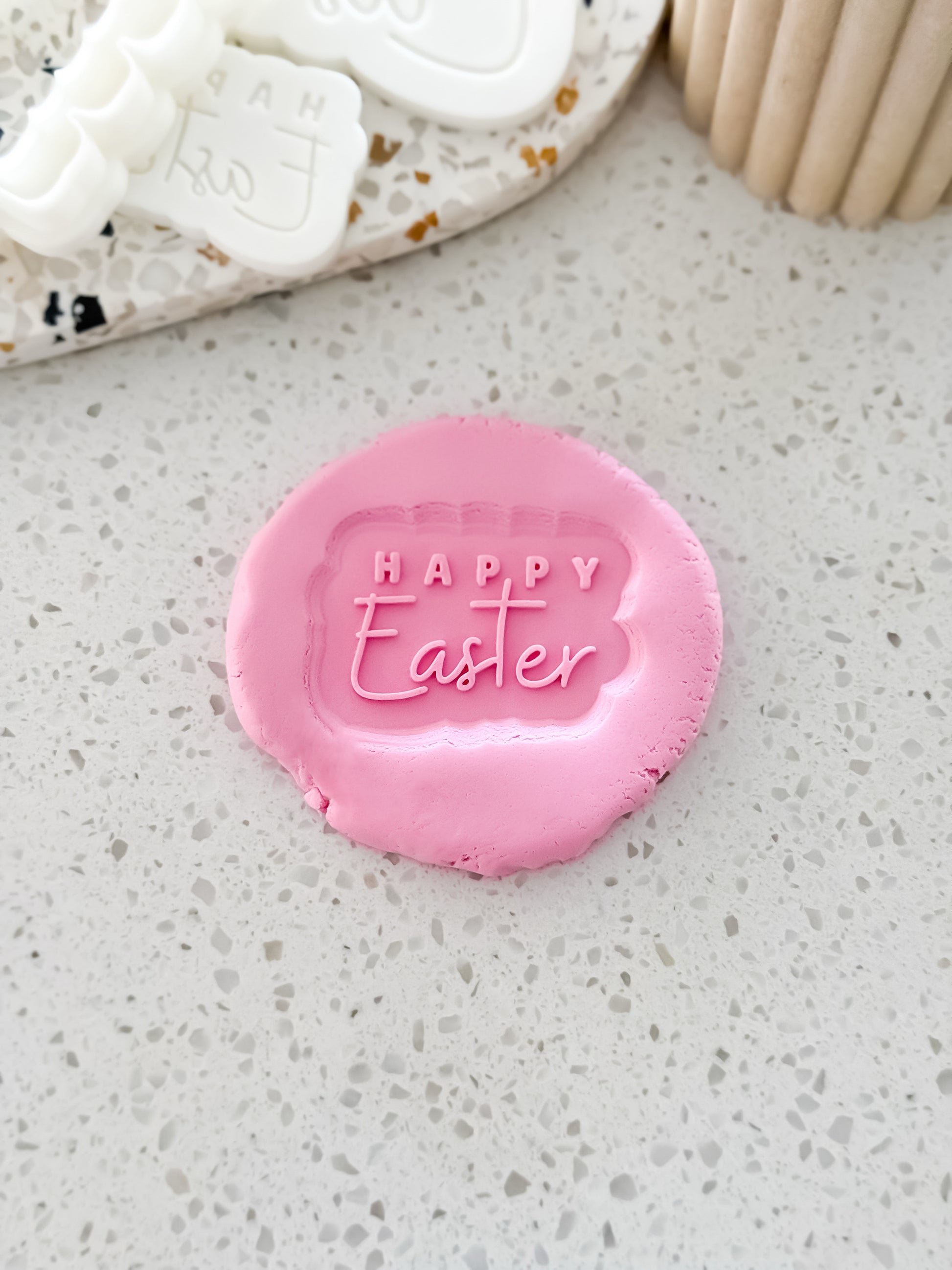 Mini Happy Easter (Cursive) Stamp & Cutter - Perfect for Fondant & Sugar Cookies