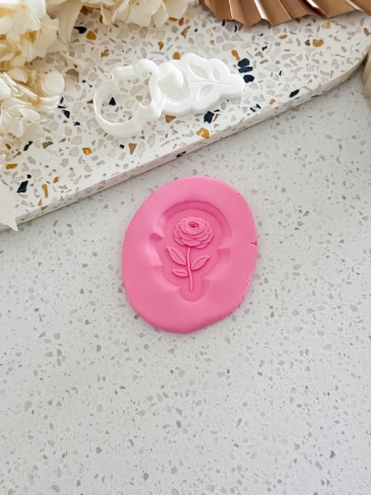 Mini Ranunculus Flower (Stem) Stamp & Cutter - Perfect for Fondant & Sugar Cookies