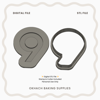 Number 9 Cookie Stamp & Cutter – Digital STL File (LM Font)