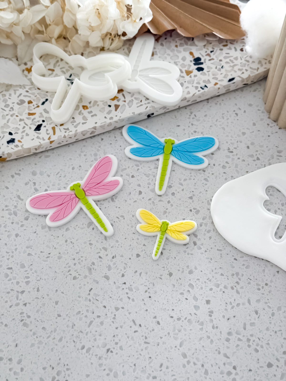 Mini and standard dragonfly fondant cookies made with O'Khach dragonfly stamps and cutters