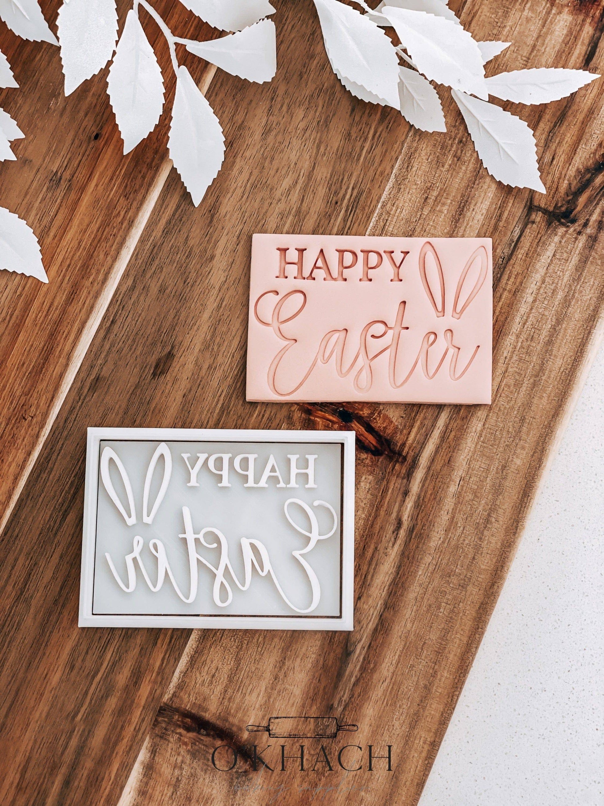 Happy Easter Square Cookie Stamp and Cutter - O'Khach Baking Supplies