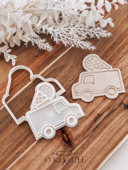 Ice Cream Truck - Cookie Stamp and Cutter - Ideal for Fondant & Sugar Cookies